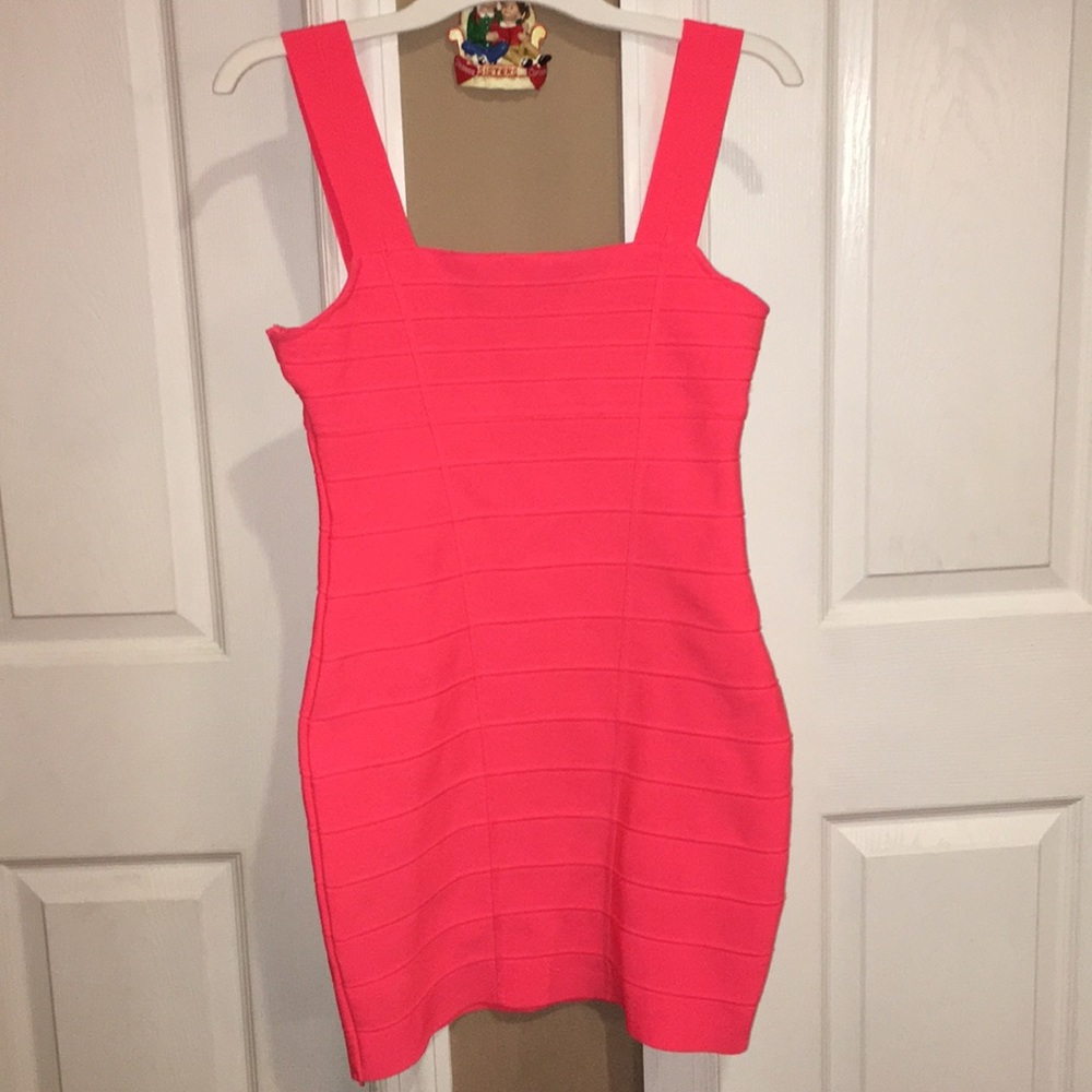 Neon pink body con dress
